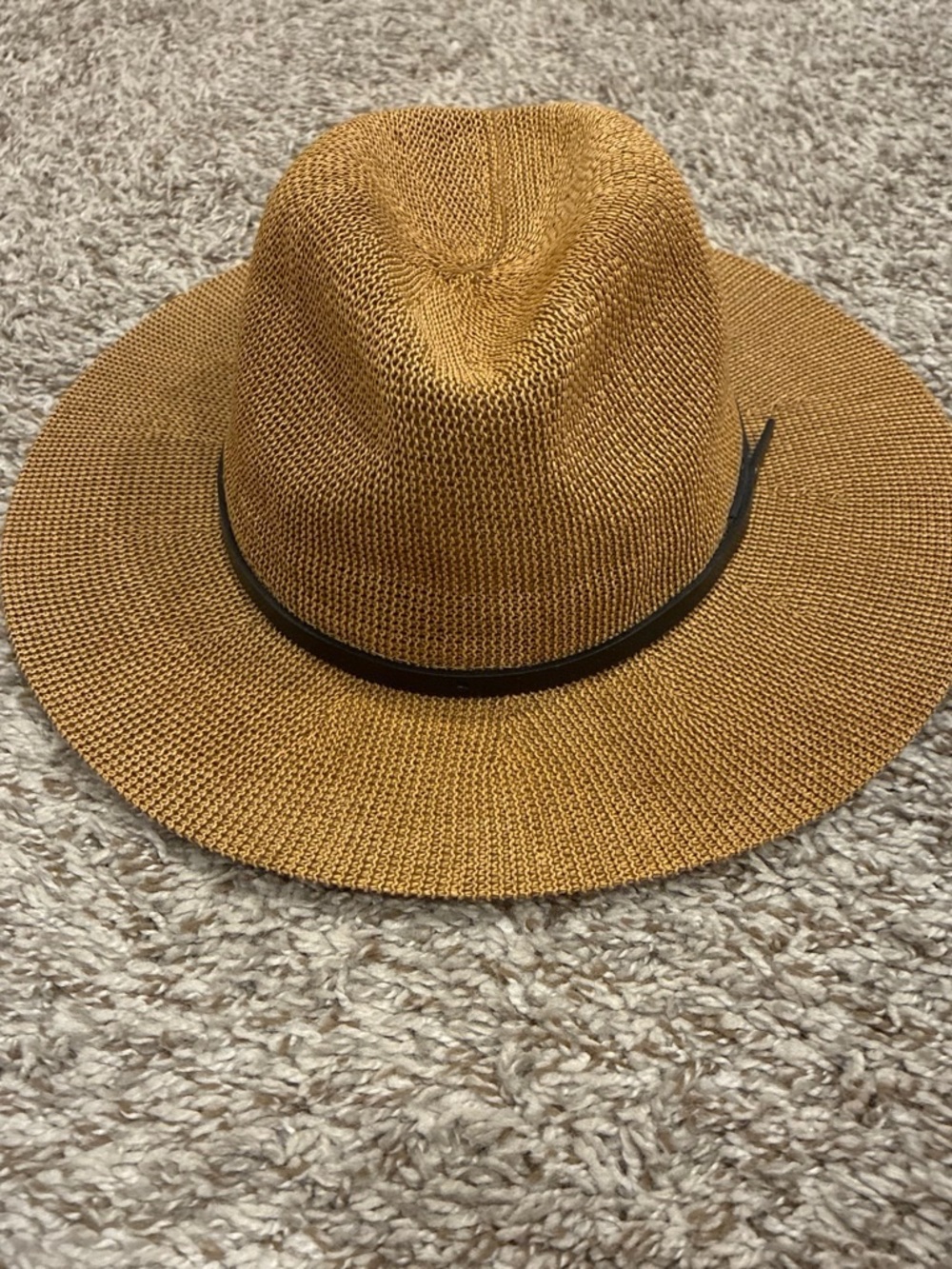 Men's Straw Fedora Hat with Black Band - Tan